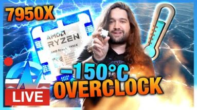 LIVE: -150° 6.2GHz+ AMD Ryzen 9 7950X Overclocking with Liquid Nitrogen